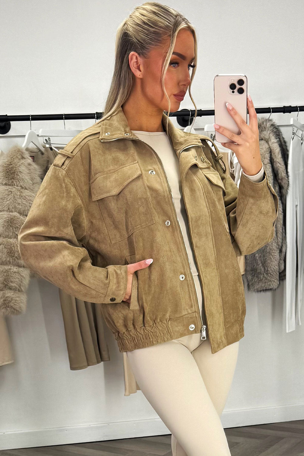 Faux Suede Jacket Taupe | Xtralitty