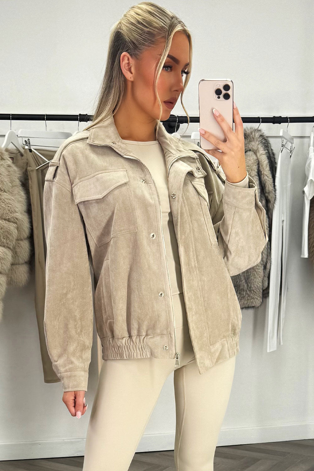 Faux Suede Jacket Beige | Xtralitty