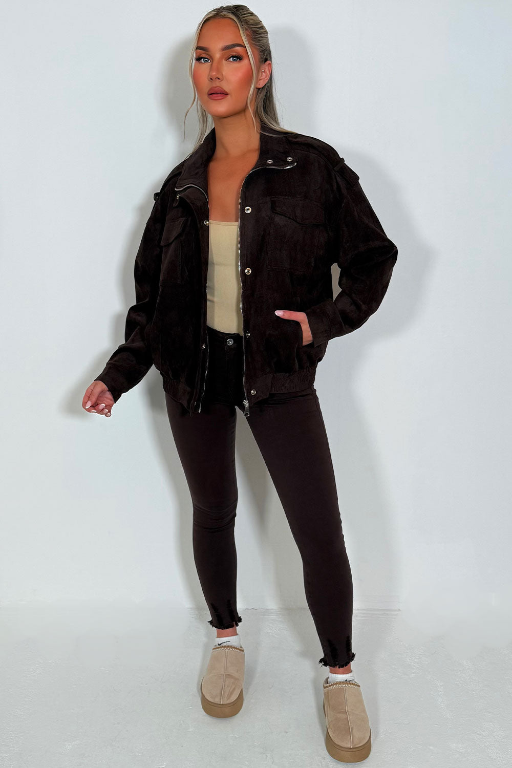 Faux Suede Jacket Brown | Xtralitty