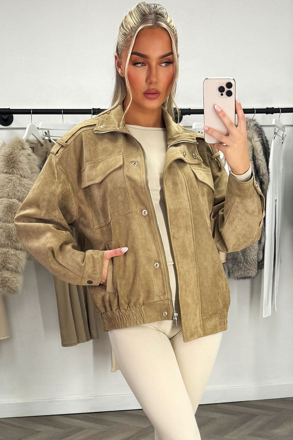 Faux Suede Jacket Taupe | Xtralitty