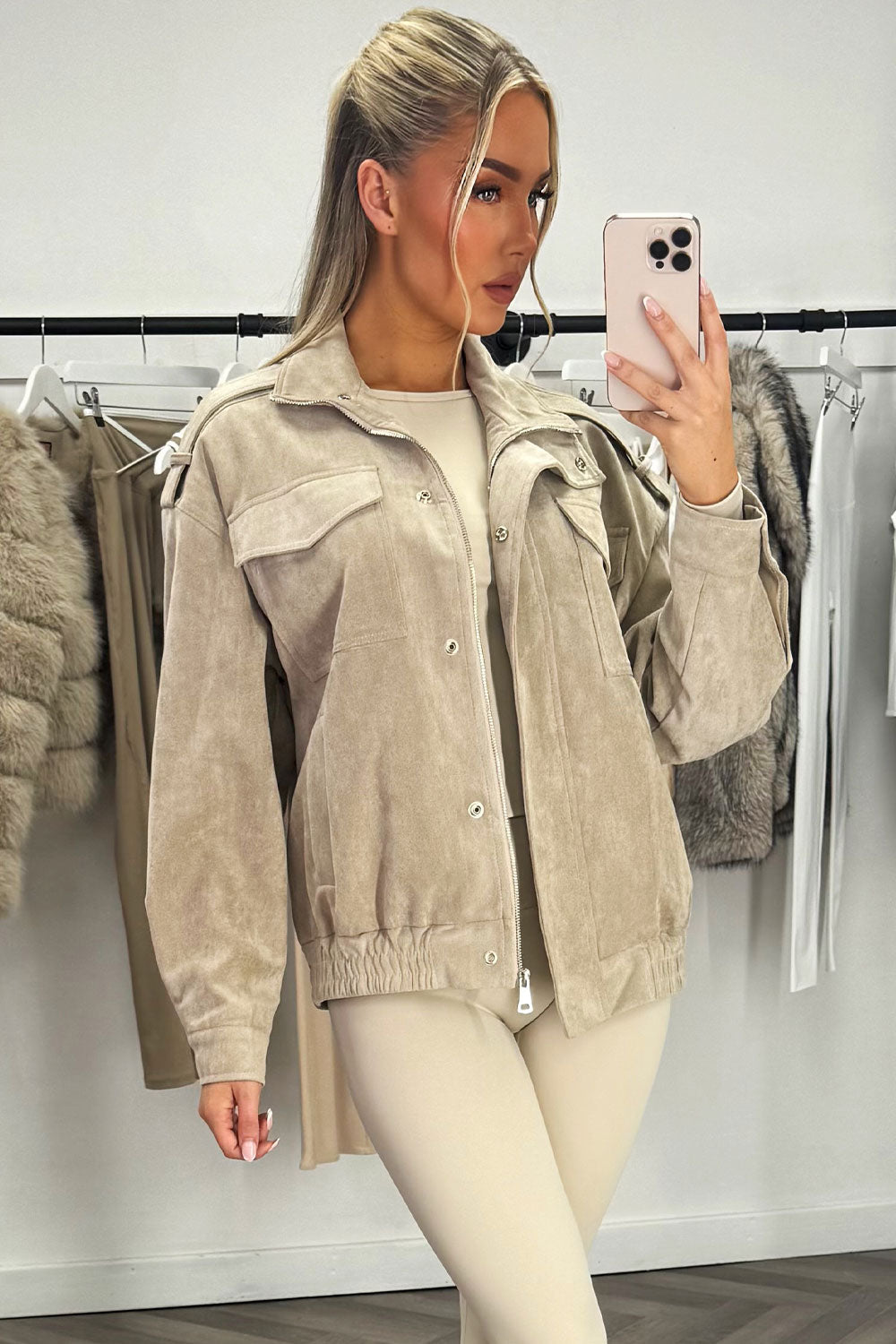 Faux Suede Jacket Beige | Xtralitty