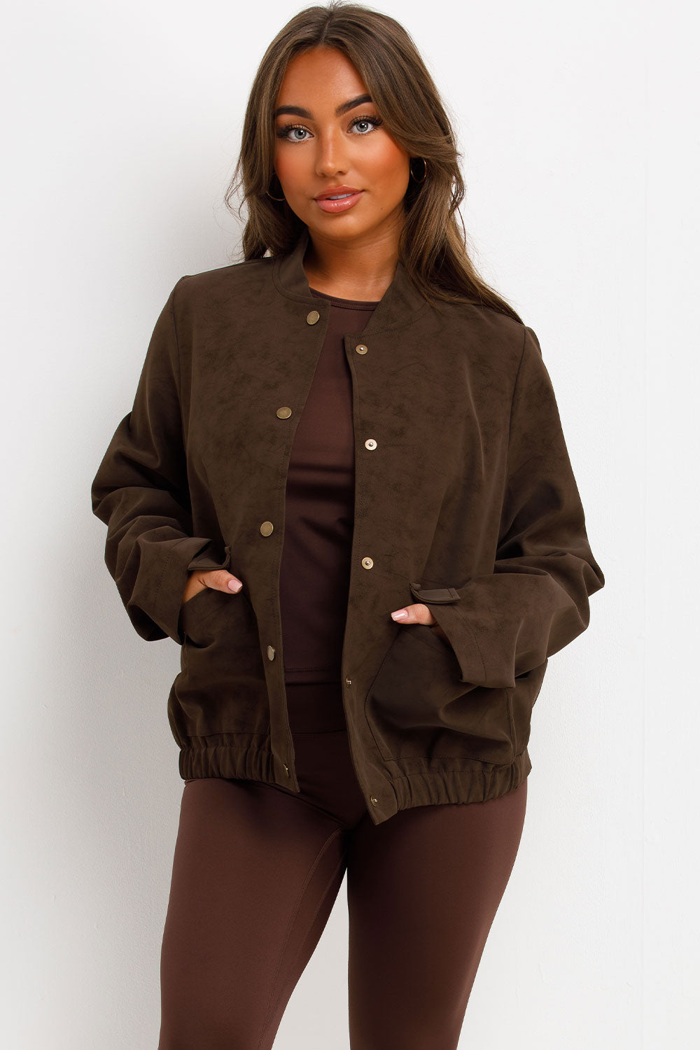 Faux Suede Bomber Jacket Brown | Xtralitty