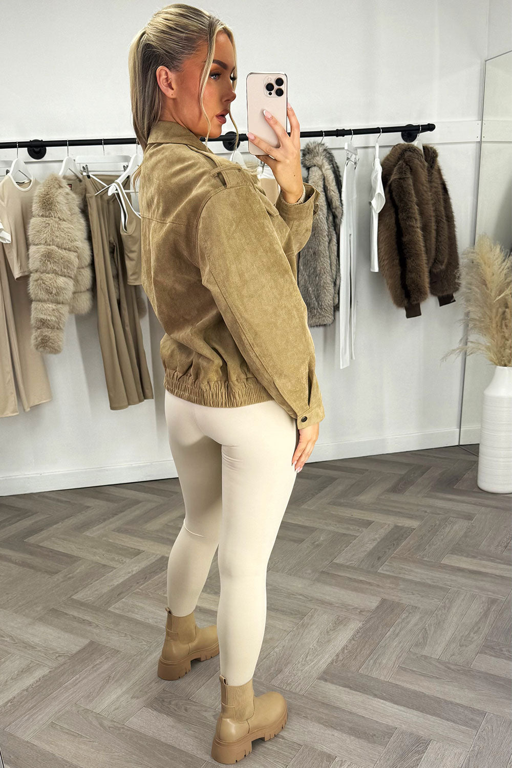 Faux Suede Jacket Taupe | Xtralitty