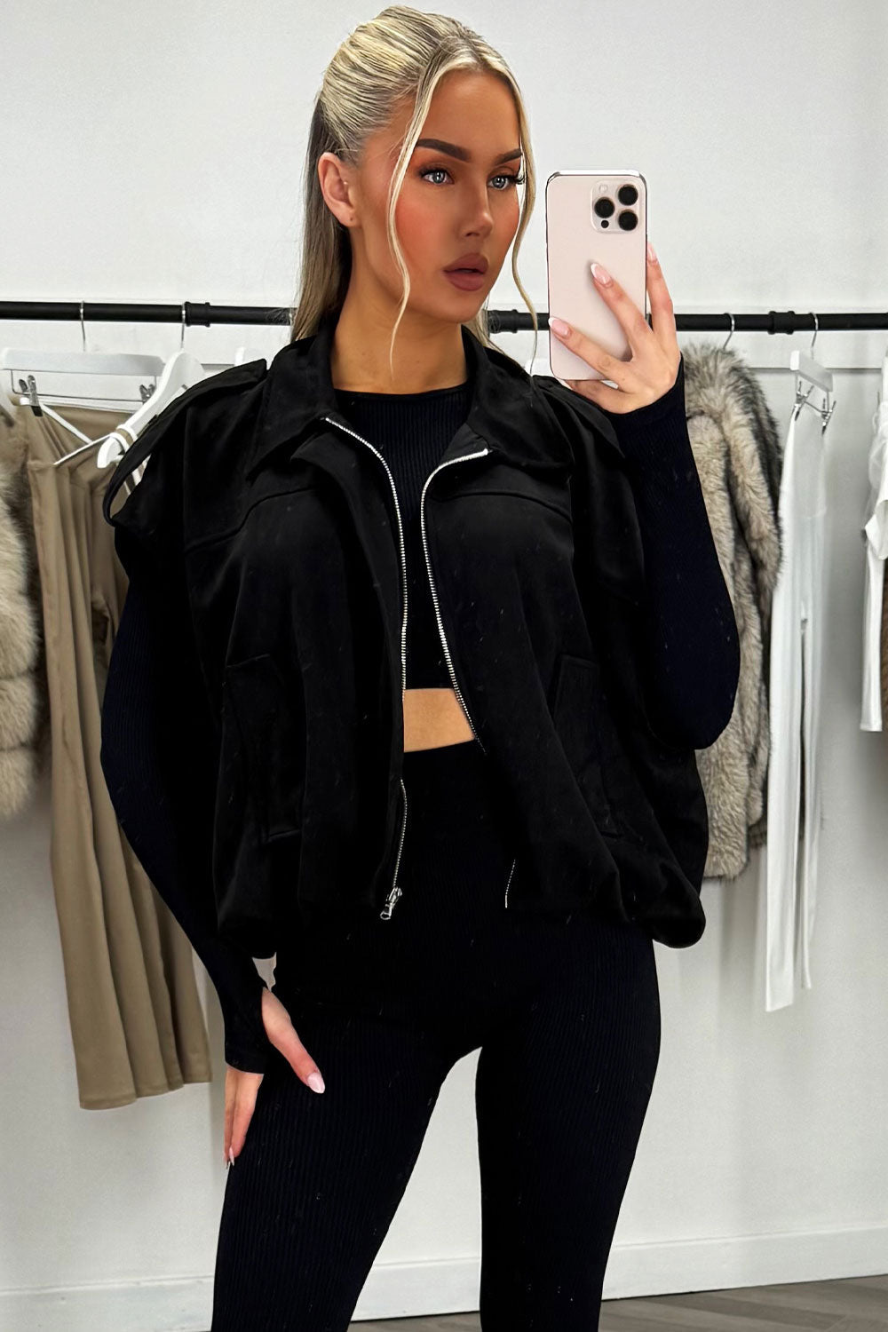 Black Faux Suede Crop Gilet with Tabs | Xtralitty