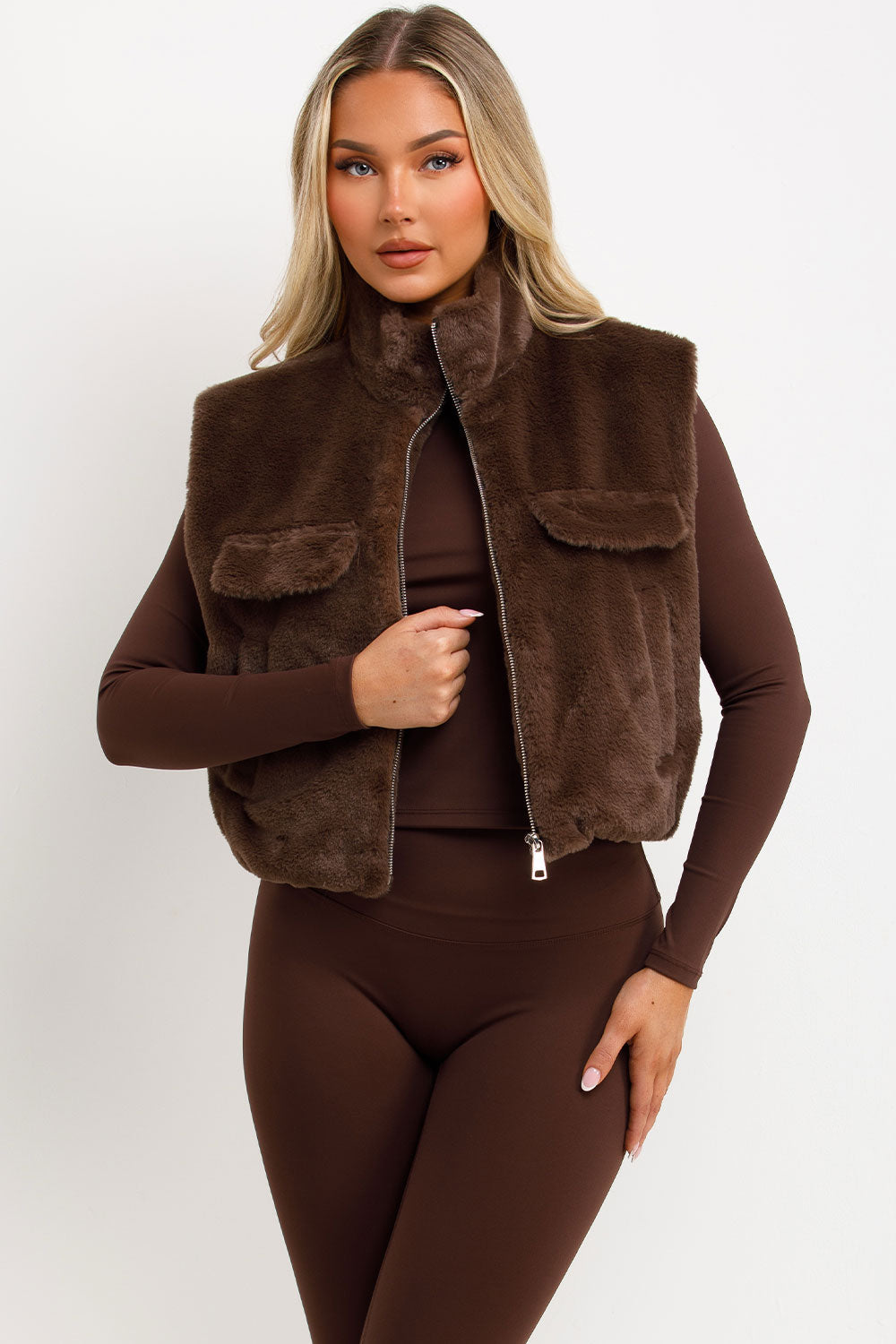Teddy Gilet Cropped Brown | Xtralitty