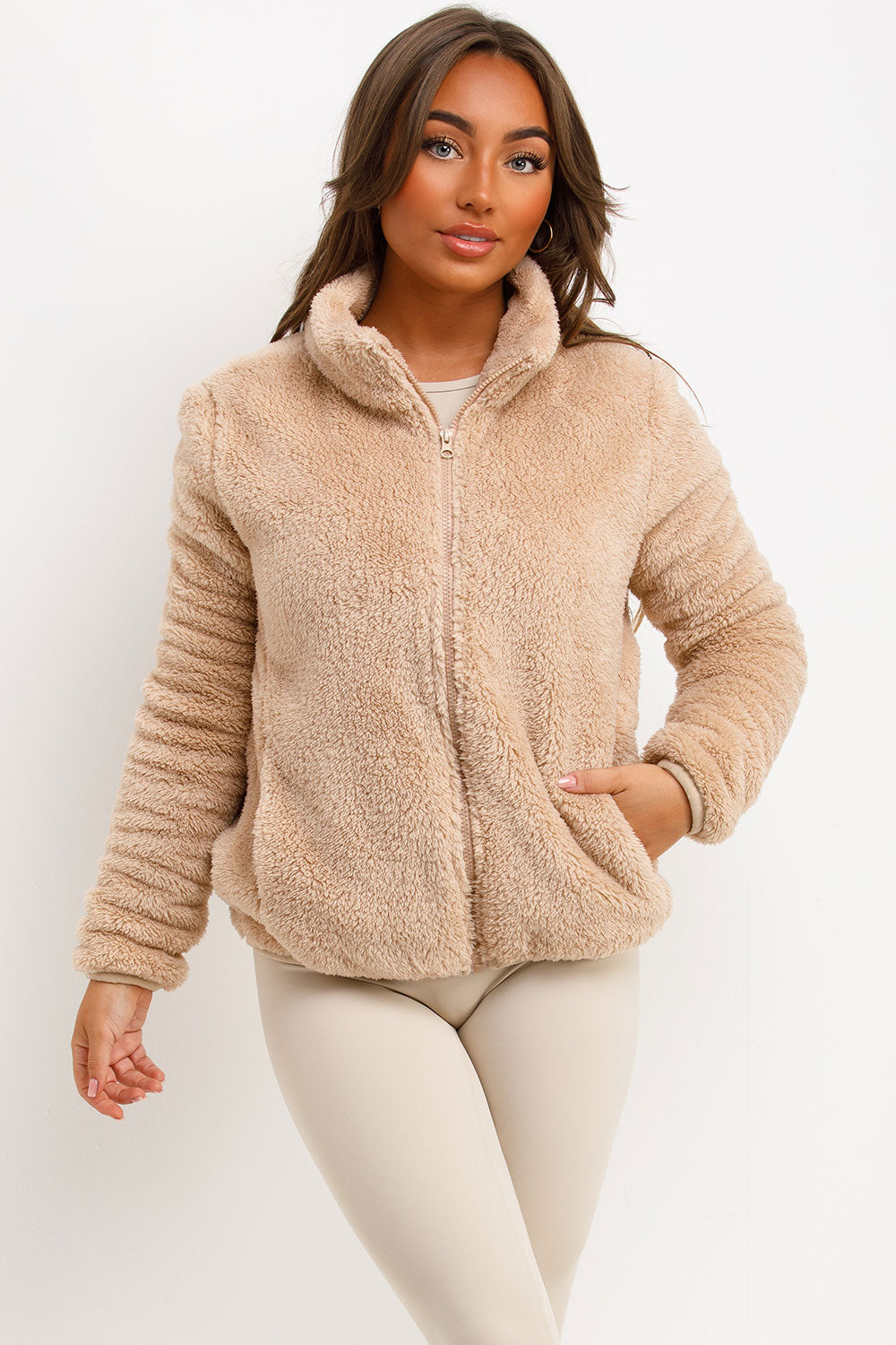 Teddy Jacket Zip Through Beige | Xtralitty