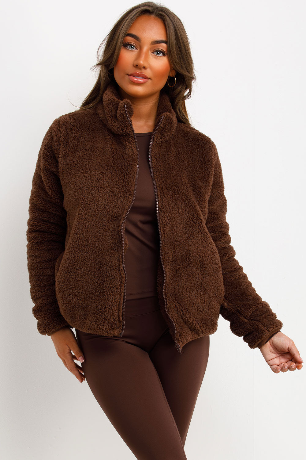 Teddy Jacket Zip Through Brown | Xtralitty
