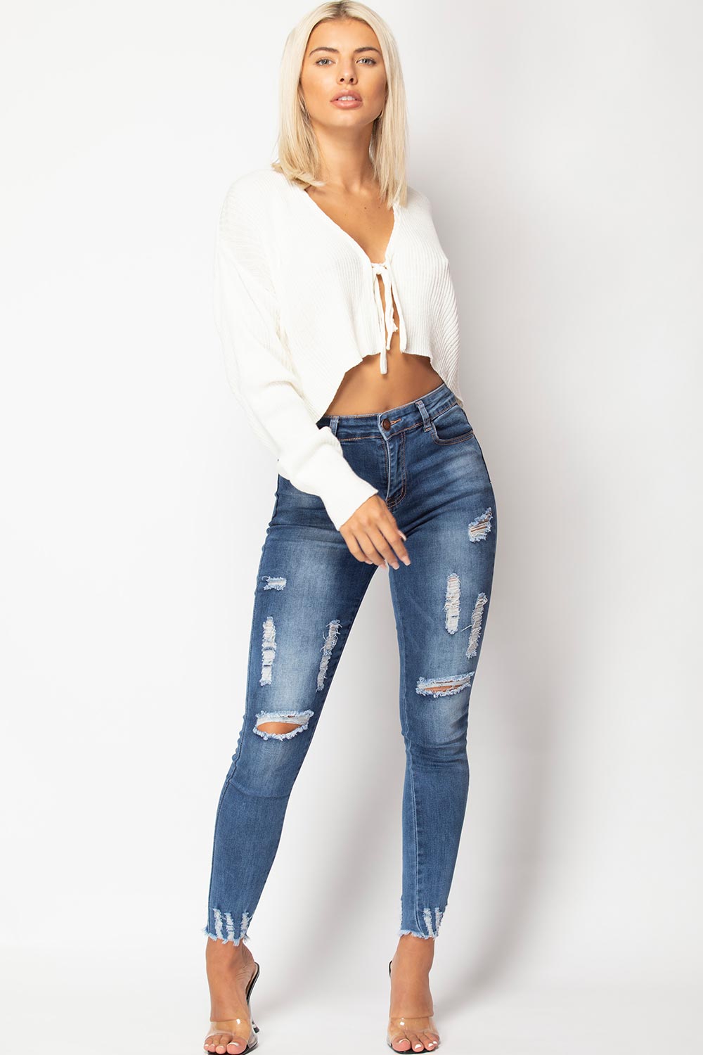 Knitted Crop Cardigan Top Cream | Xtralitty