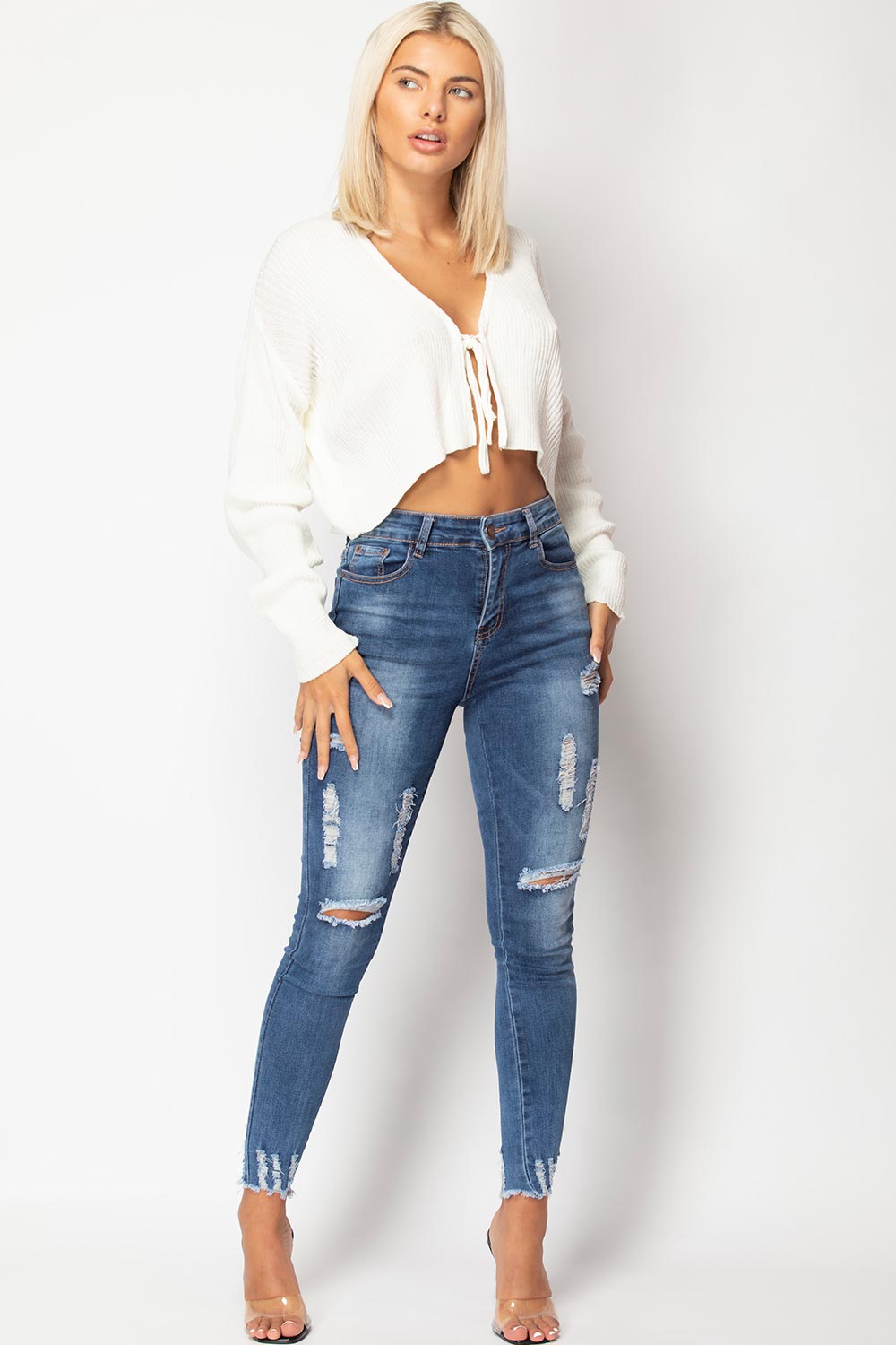 Knitted Crop Cardigan Top Cream | Xtralitty