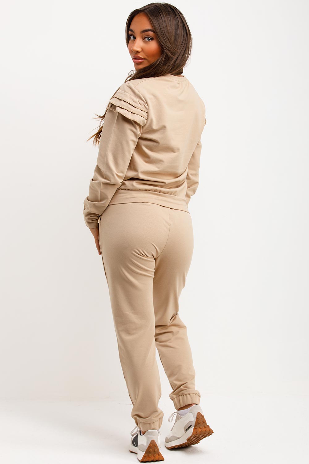 Gold Button Frill Shoulder Loungewear Set Beige | Xtralitty