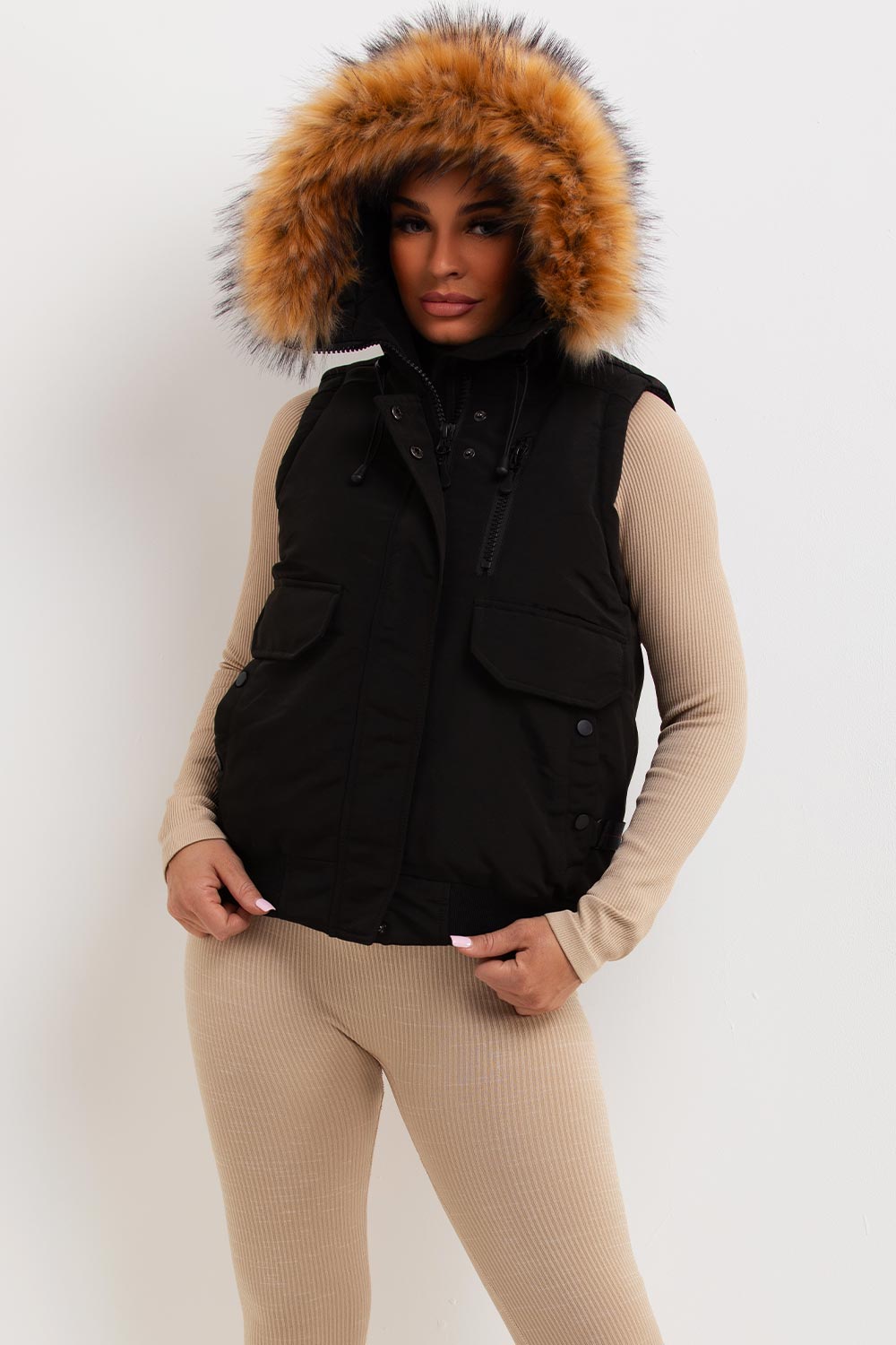 Black Gilet with Fur Hood | Xtralitty