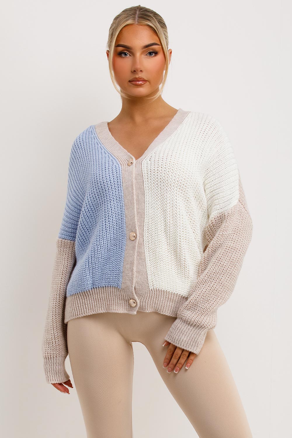 Knitted Cardigan Two Tone Baby Blue | Xtralitty