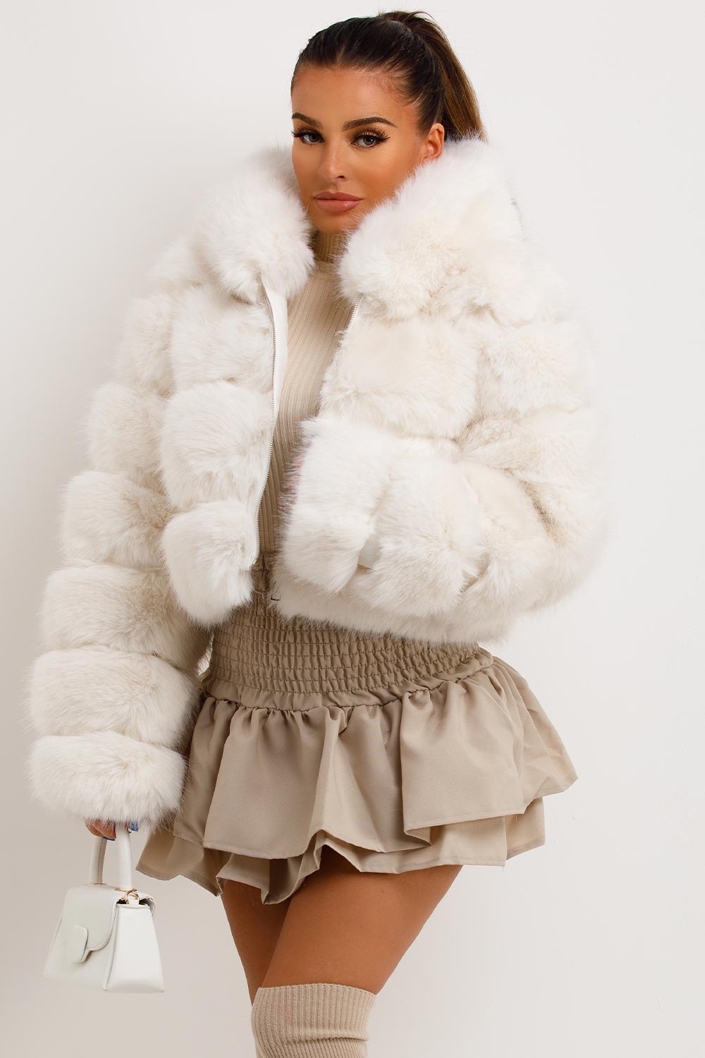 White Faux Fur Coat with Hood | Xtralitty