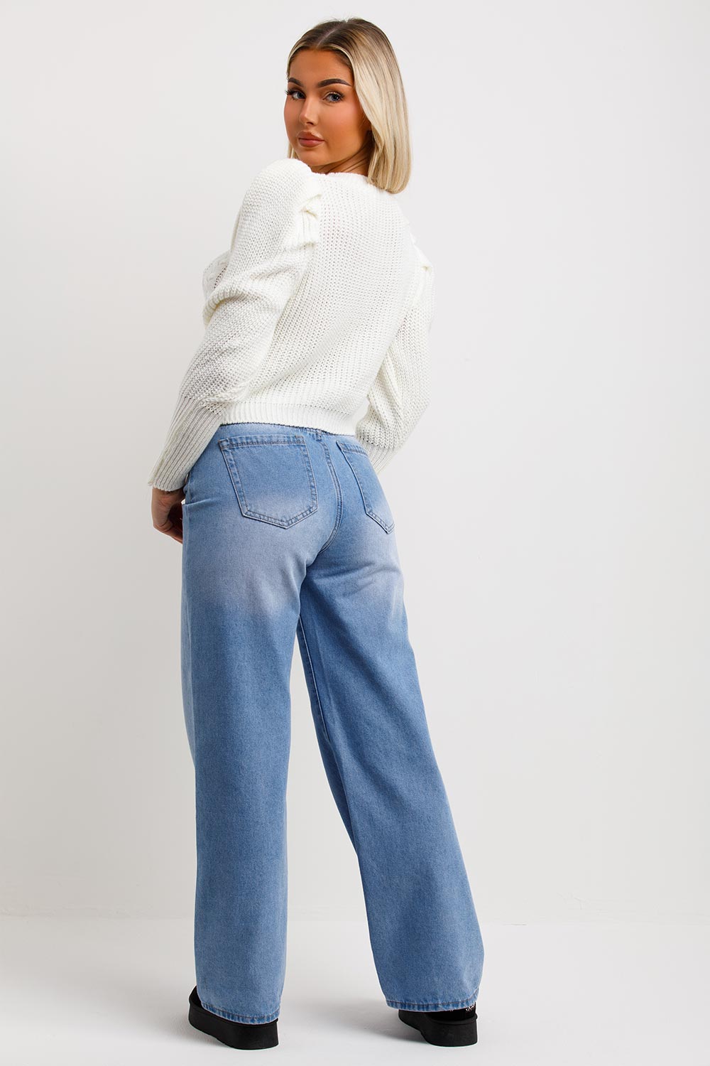 Knitted Jumper with Puff Sleeves Cream | Xtralitty