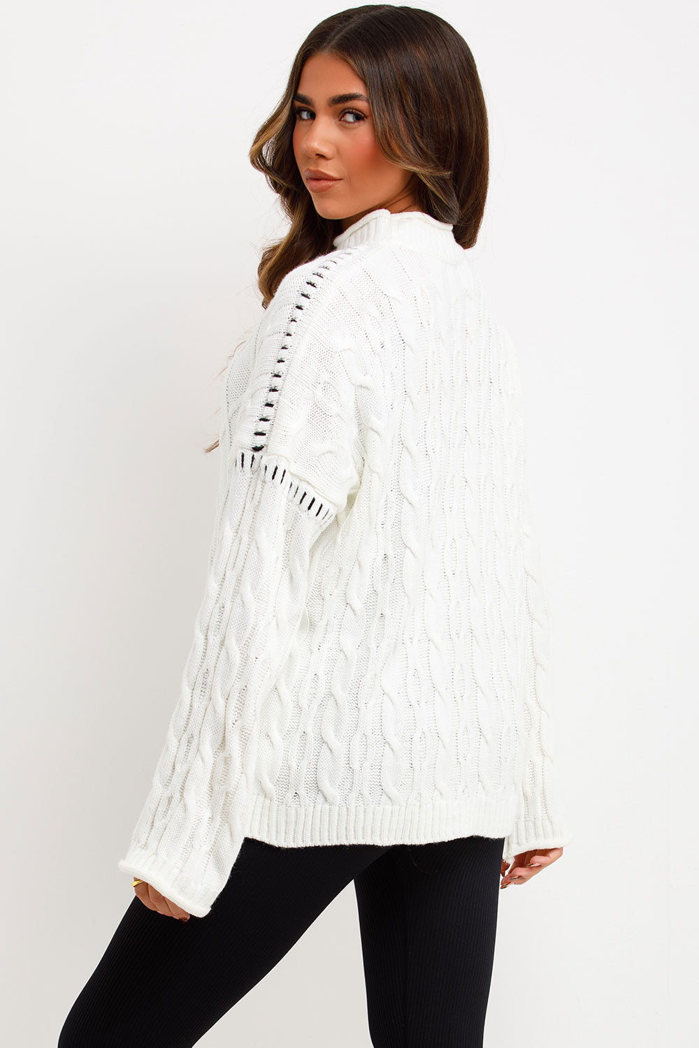 Knitted Jumper with Contrast Stitch Detail Cream | Xtralitty