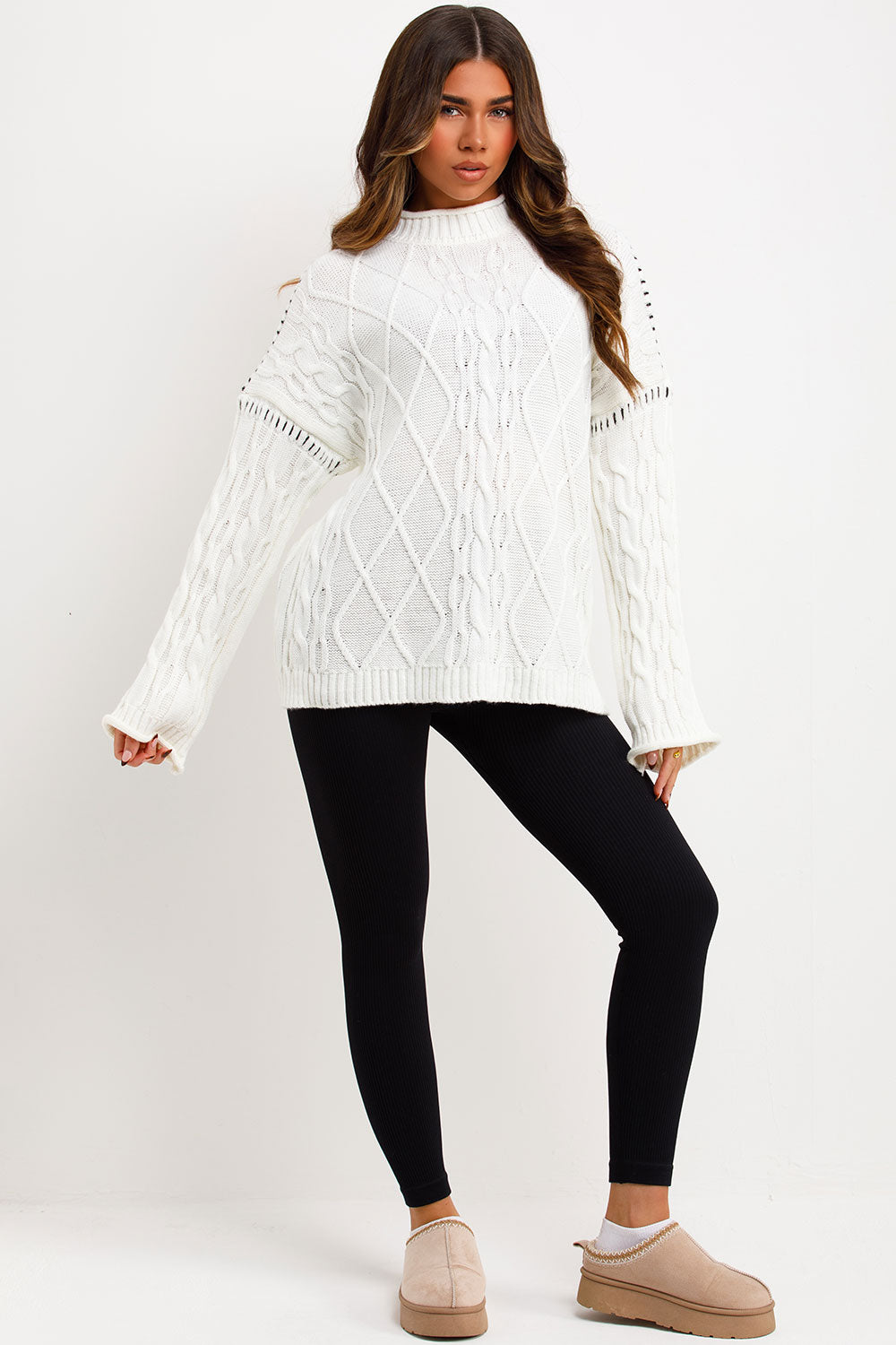 Knitted Jumper with Contrast Stitch Detail Cream | Xtralitty