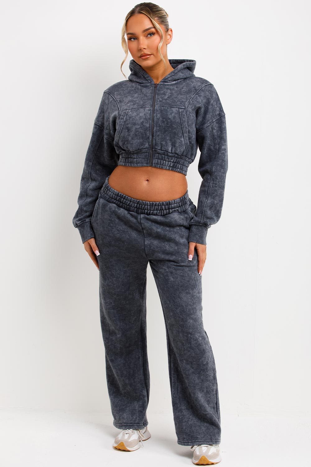 Crop Zip Up Hoodie and Joggers Tracksuit Set Gre | Xtralitty