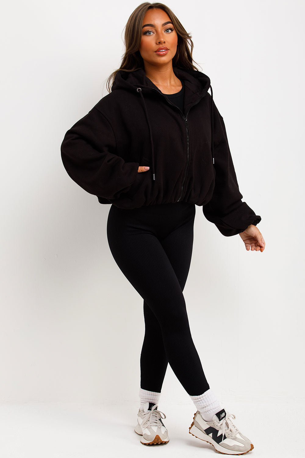 Black Hooded Jacket with Elastic Hem | Xtralitty