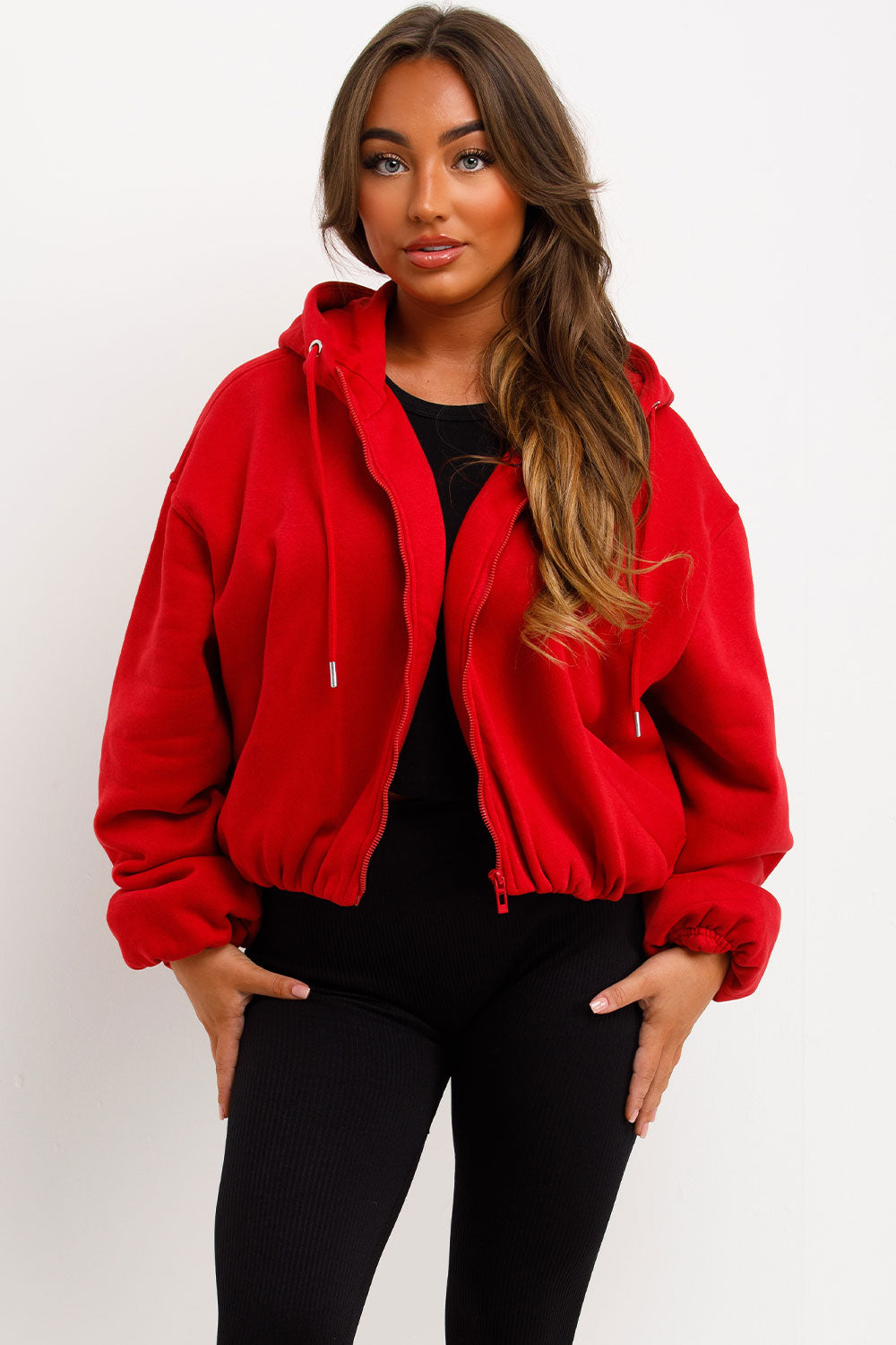Hooded Jacket with Elastic Hem Red | Xtralitty