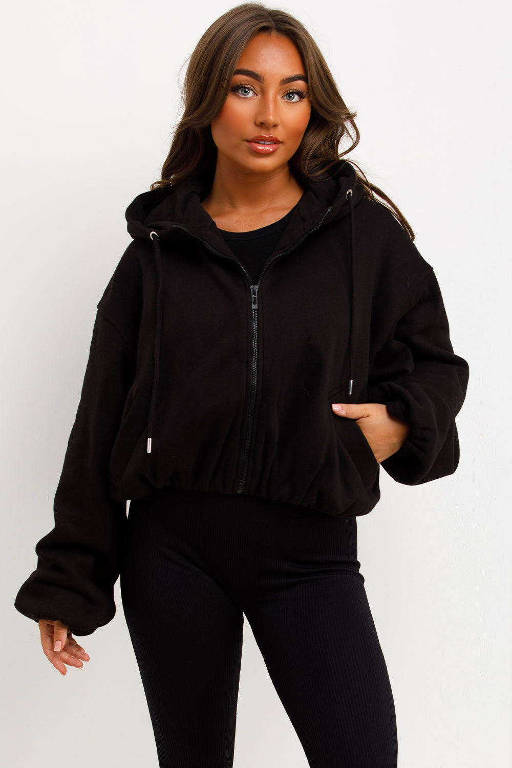 Black Hooded Jacket with Elastic Hem | Xtralitty