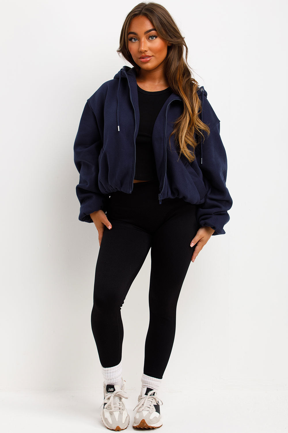Hooded Jacket with Elastic Hem Navy | Xtralitty