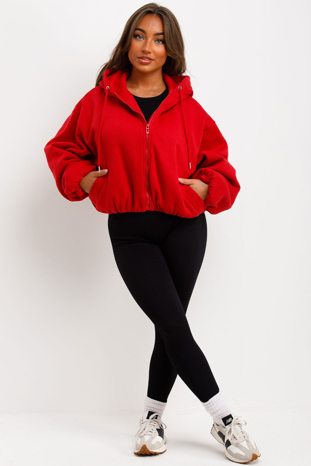 Hooded Jacket with Elastic Hem Red | Xtralitty
