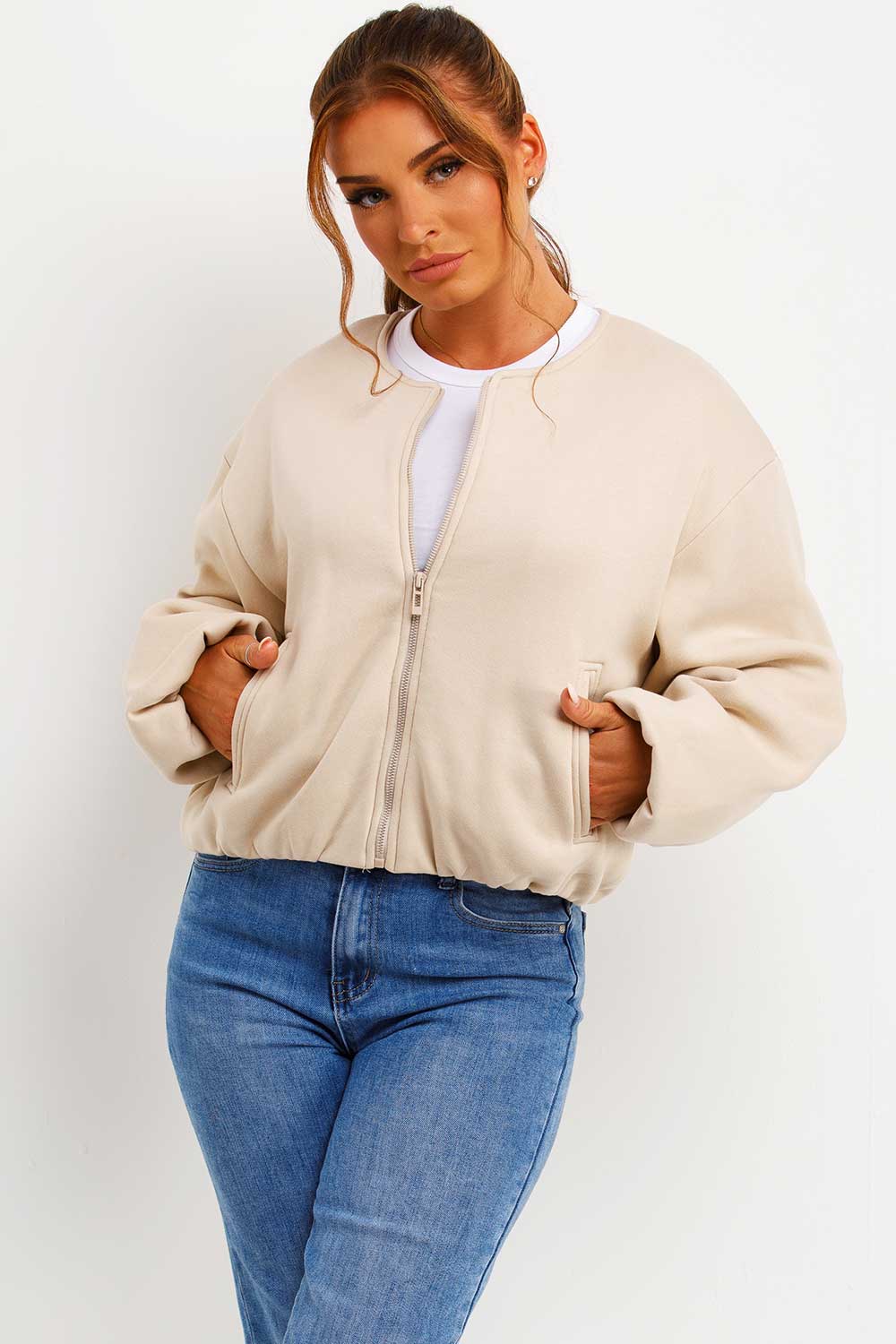 Soft Bomber Jacket with Zip Beige | Xtralitty