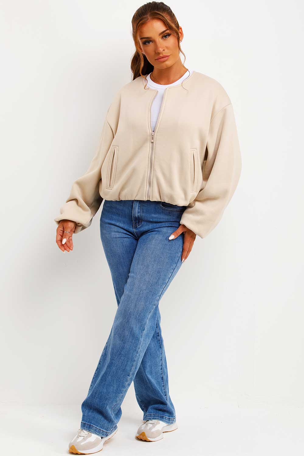 Soft Bomber Jacket with Zip Beige | Xtralitty