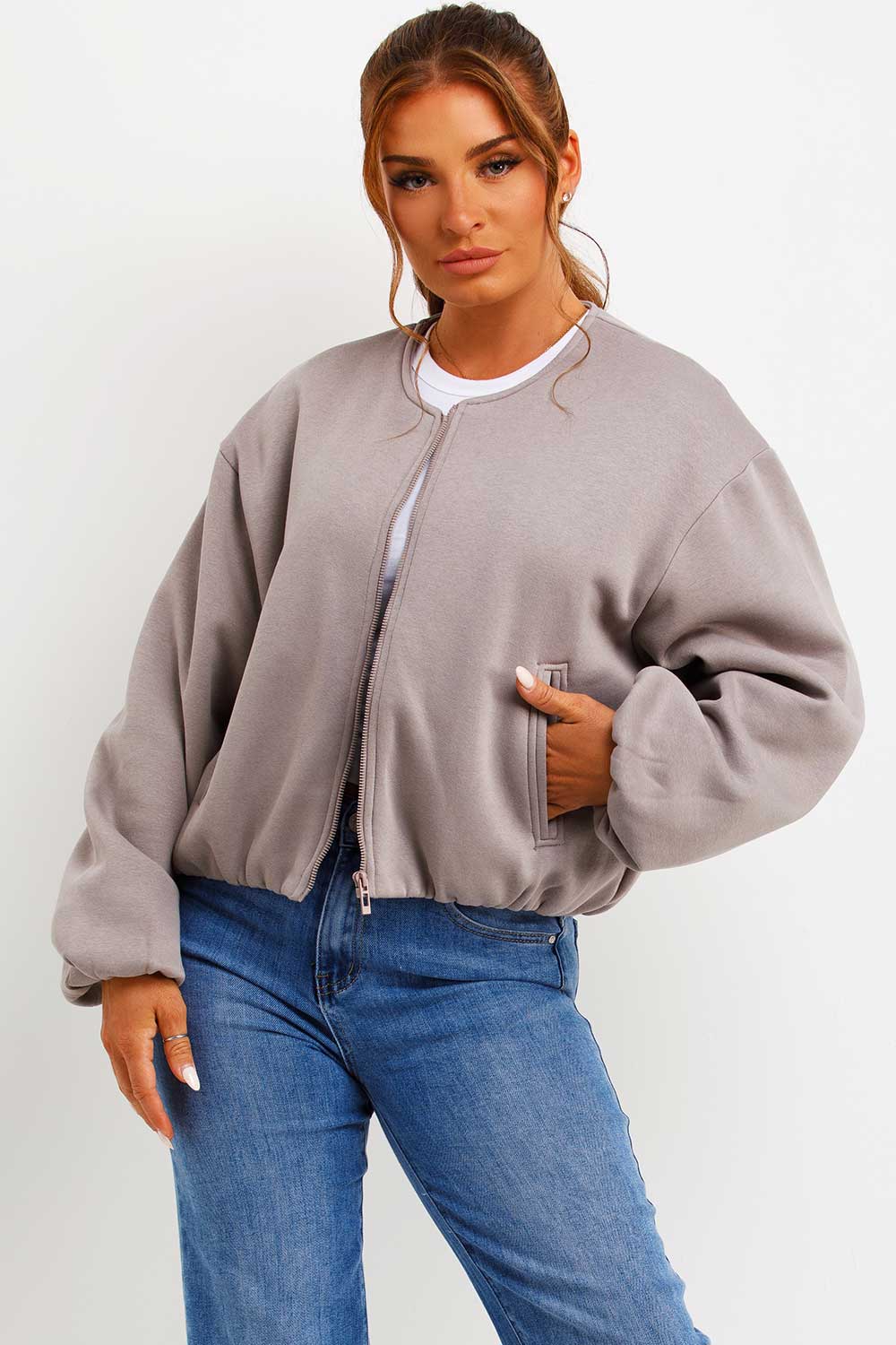 Soft Bomber Jacket with Zip Dove Grey | Xtralitty