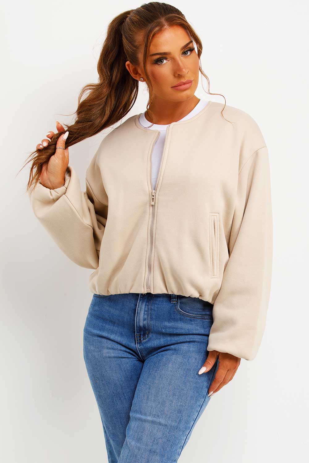 Soft Bomber Jacket with Zip Beige | Xtralitty